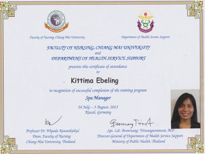 Zertifikat Spa Manager Kittima Ebeling